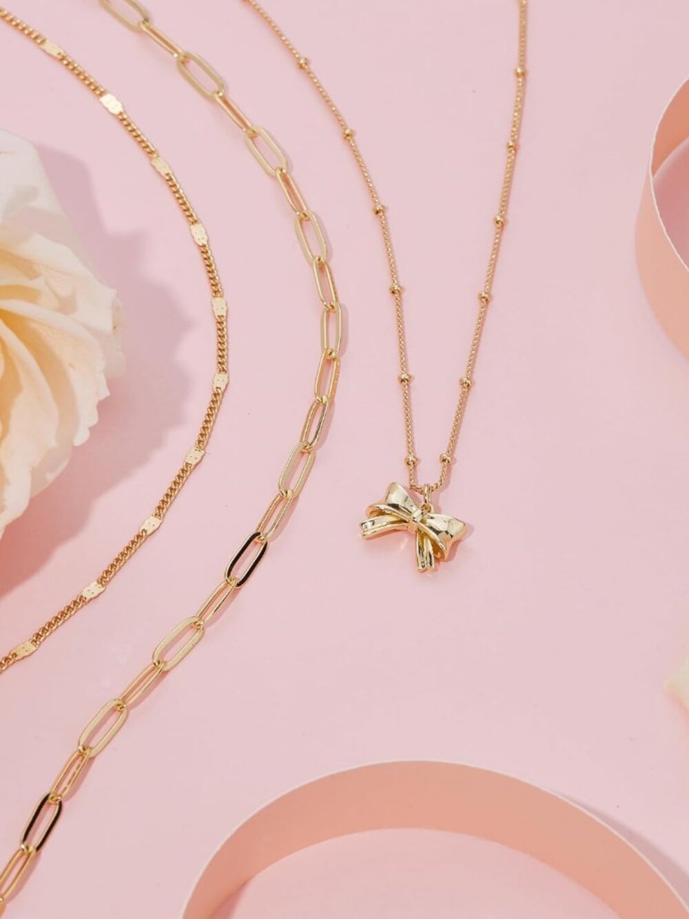 Layered Gold Bow Necklace Set 3-Piece Bows Pendant NWT - Picture 4 of 4